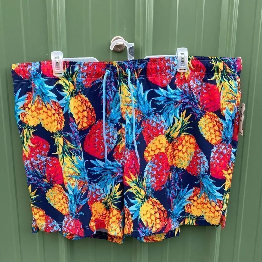 Mens Above The Knee Novelty Pineapple Print Swim Trunks Shorts Size 3X